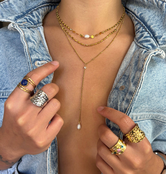 18ct Gold Plated Fresh Water Pearl Triple Chain Necklace OR33