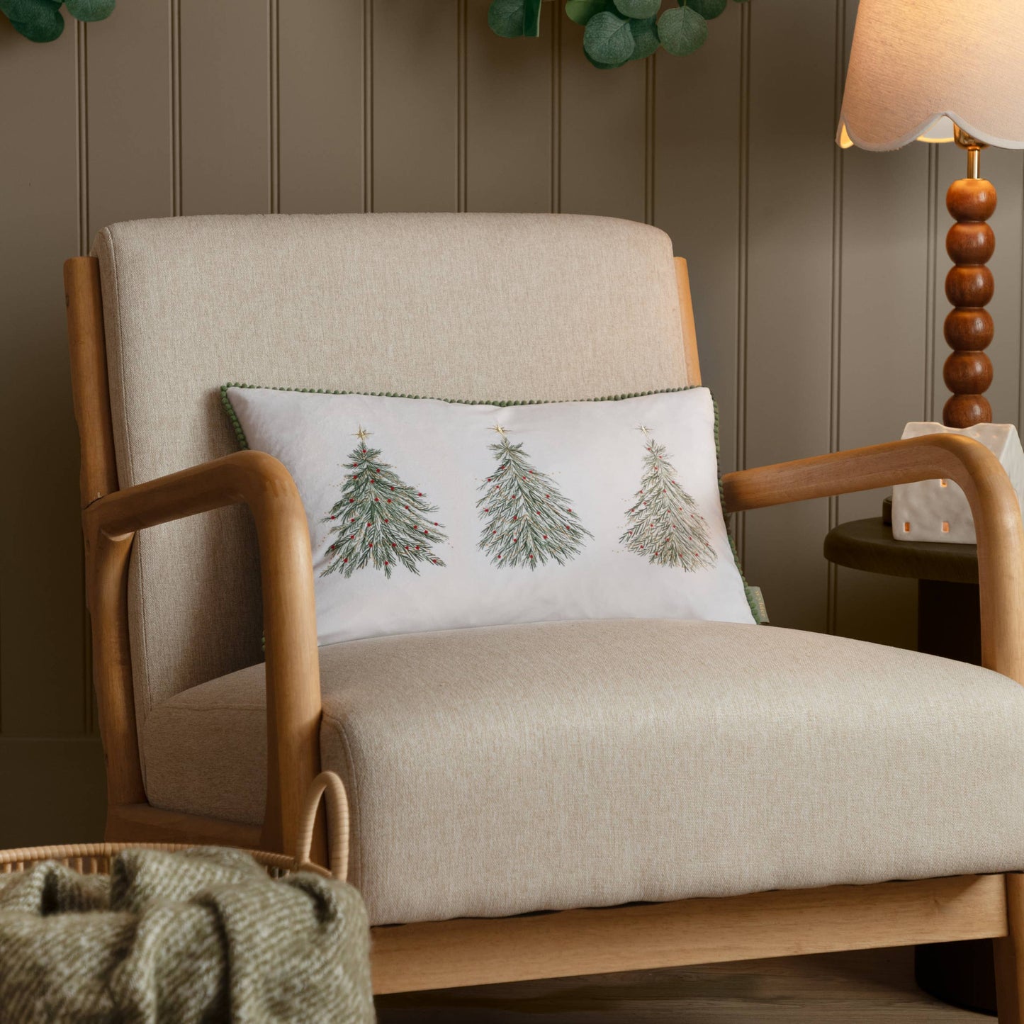 Twinkling Tree Trio Embroidered Cushion 30 x 50cm
