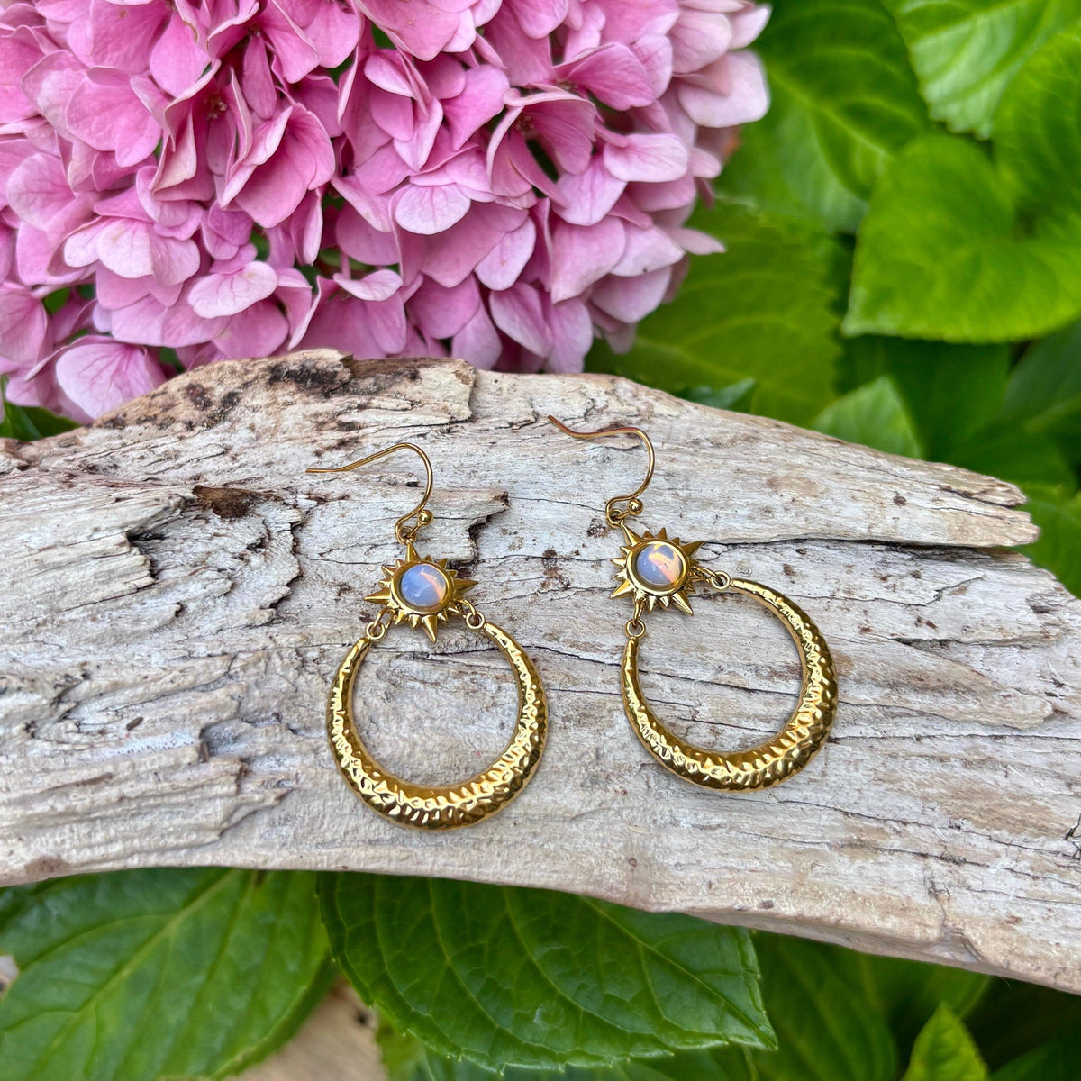 18ct Gold Plated Opal Sun And Moon Drop Earrings OR104