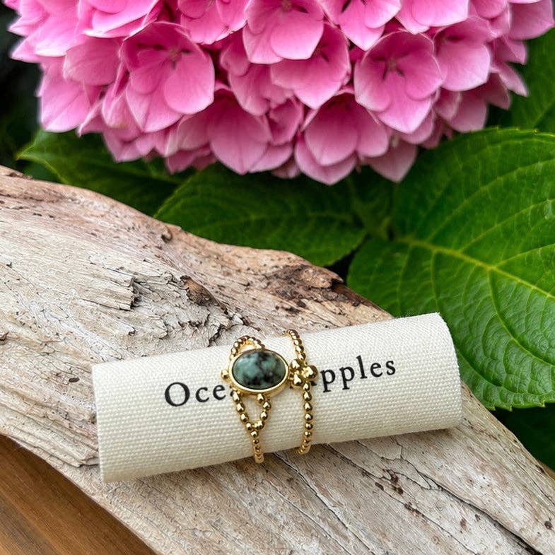 18ct Gold Plated Natural Stone Orbit Ring - Tiger's eye OR106