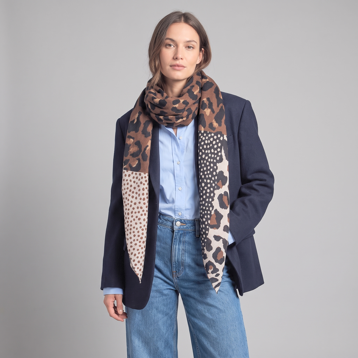 Leopard Print Lightweight Scarf in Brown: One Size
