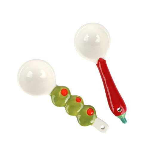 Pair Olive & Chilli Ceramic Spoons