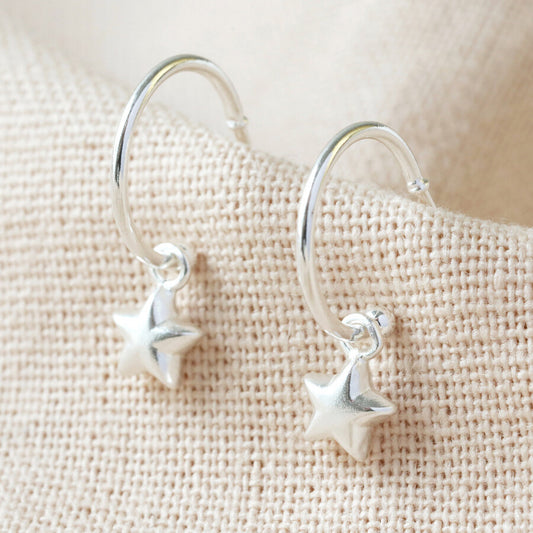 Silver Star Hoop Earrings