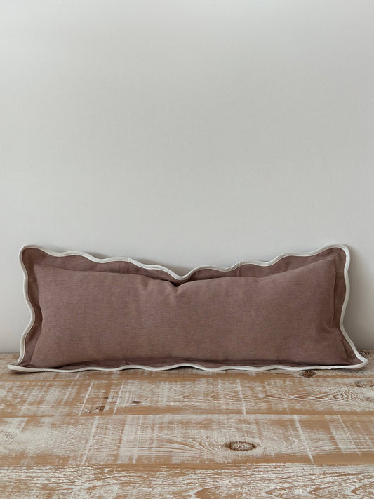 Chloe Dusty Pink Scalloped Edge Bolster Cushion 80x30