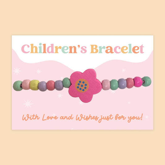 Pink Flower - Children's Beaded Bracelet CB033