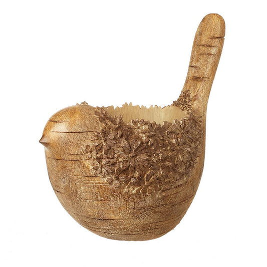 WOOD FINISH RESIN BIRD POT
