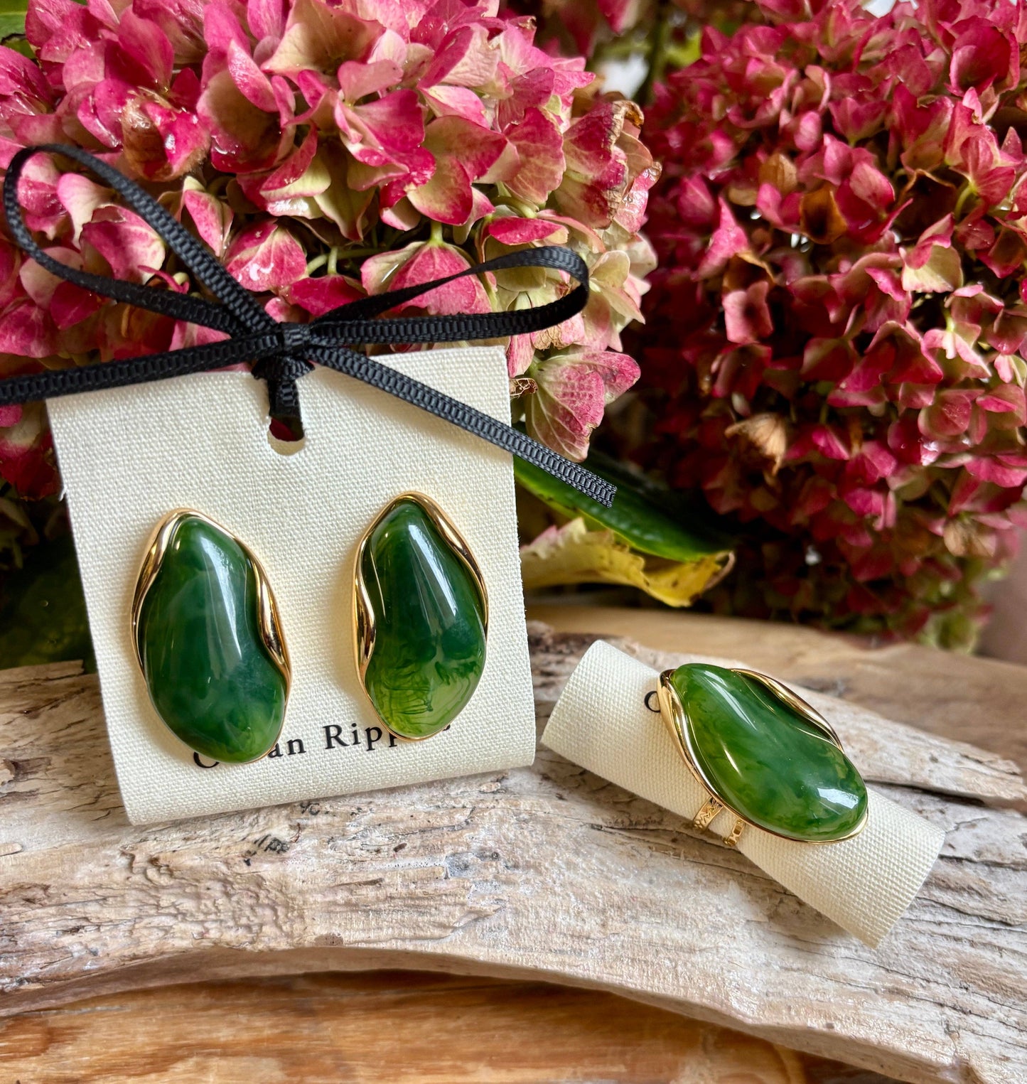 18ct Gold Plated Green Statement Resin Earrings OR28