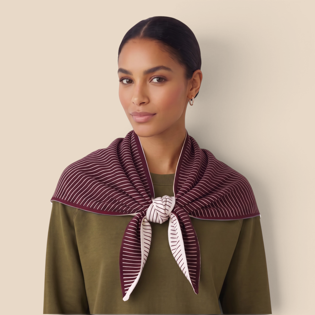 Striped Reversible Triangle Wool Blend Scarf: Brown