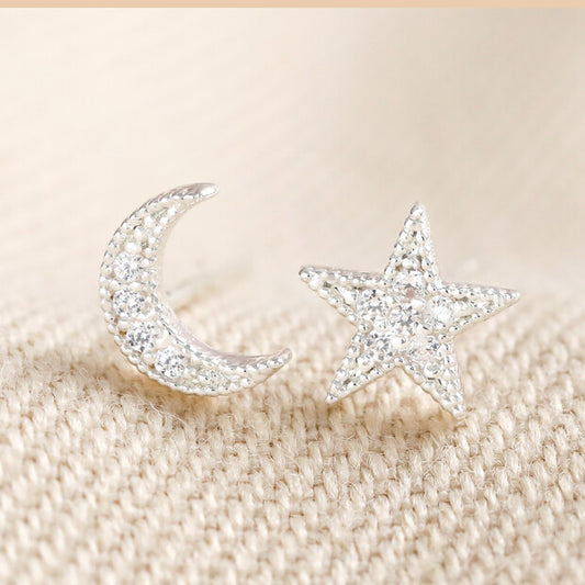 Sun & Moon Crystal Stud Earrings