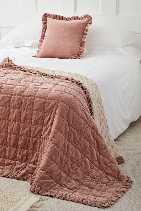 Matilda Velvet Ruffle Bedspread in Rosewood