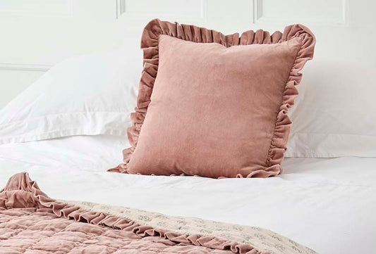 Matilda Velvet Ruffle Cushion in Rosewood