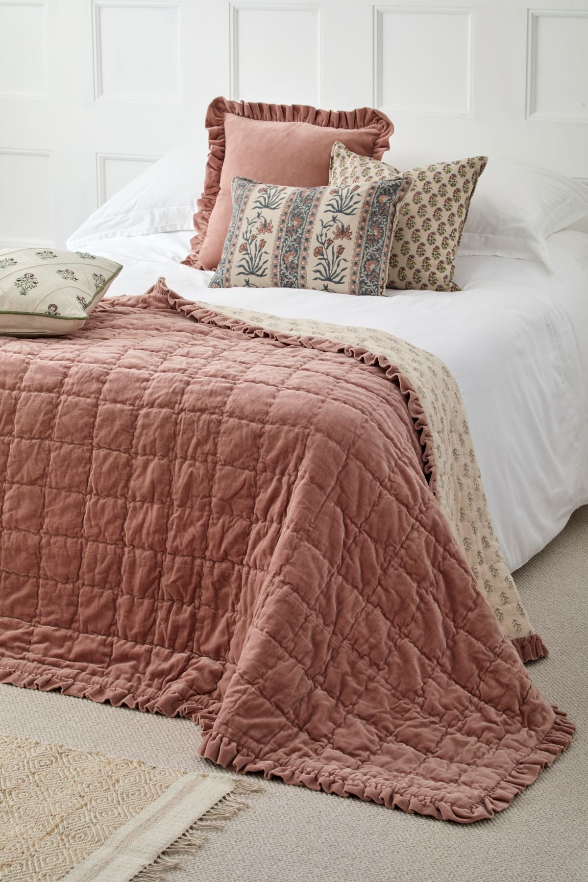 Matilda Velvet Ruffle Bedspread in Rosewood