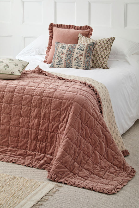 Matilda Velvet Ruffle Bedspread in Rosewood