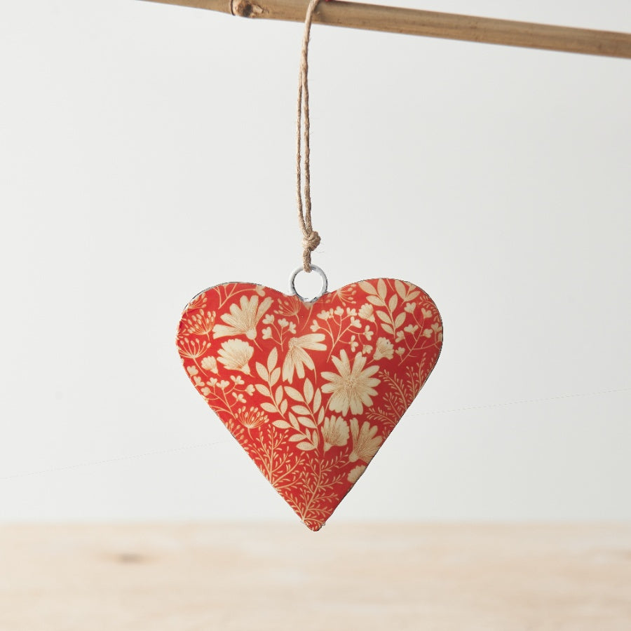 Orange Floral Metal Hanging Heart | 2 sizes