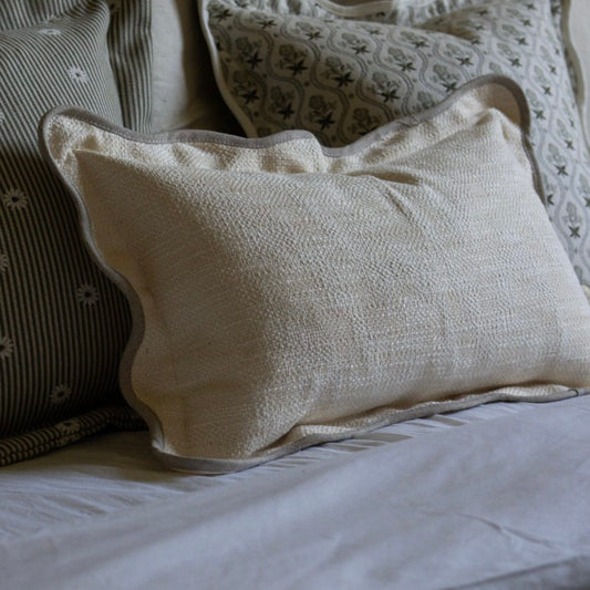 Chloe Cream & Greige Scalloped Edge Cushion 50x30