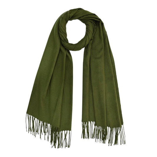 Plain woolblend scarf with tassels - Khaki