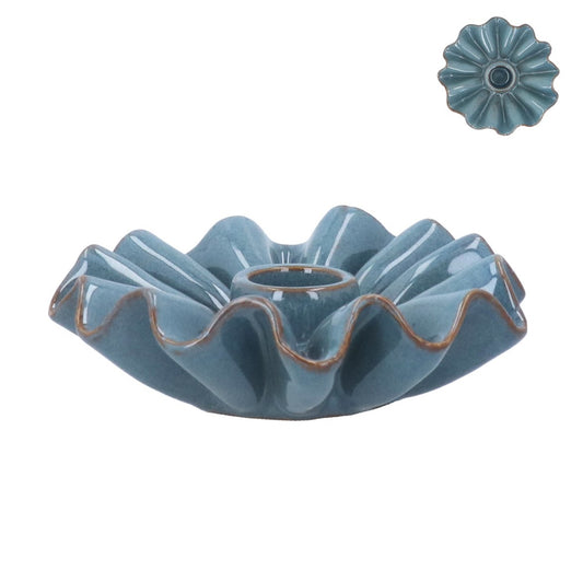 Frill Blue Candle Holder