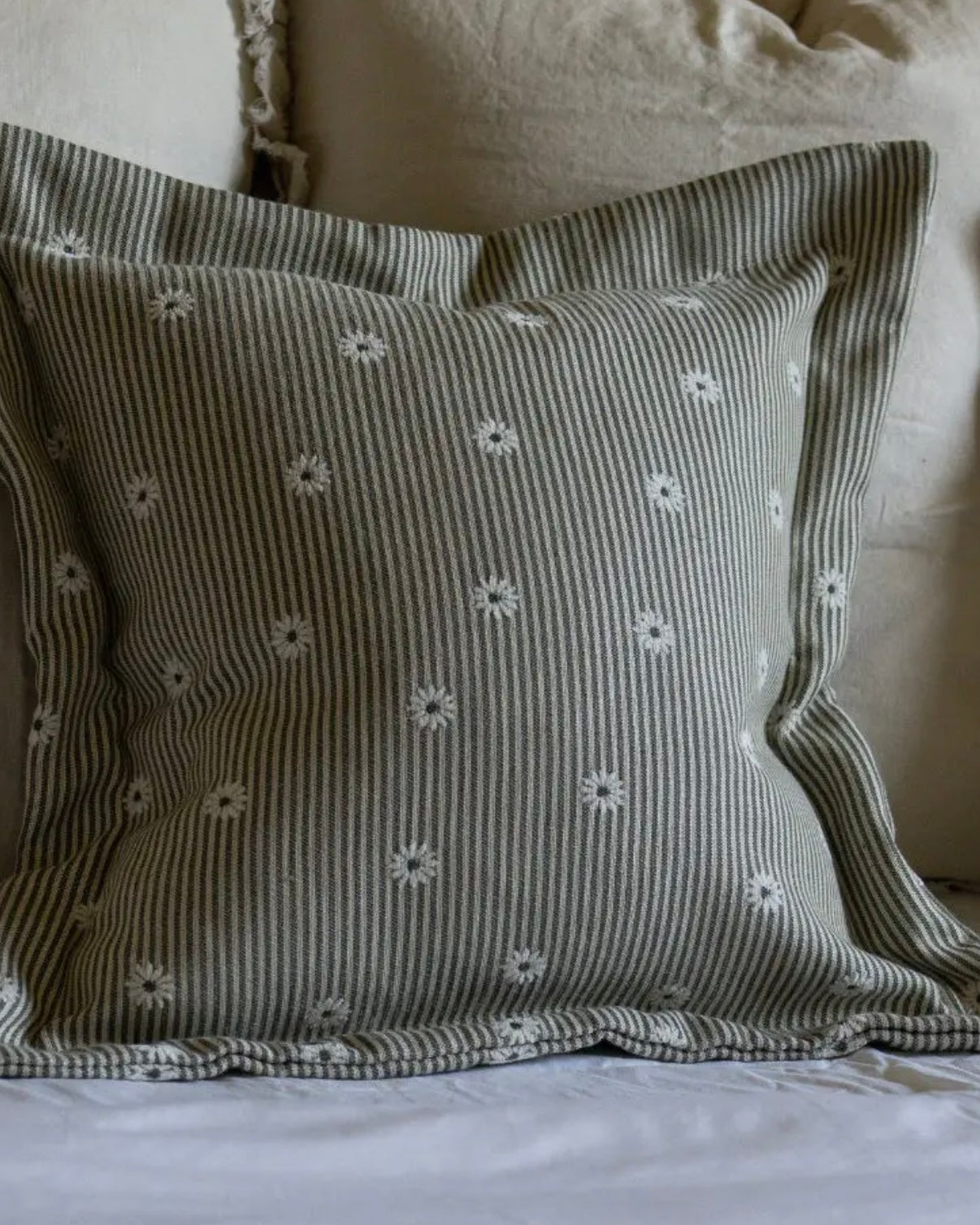 Daisy Sage and Cream Stripe Cushion 45x45
