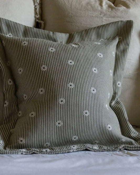 Daisy Sage and Cream Stripe Cushion 45x45