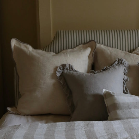 Chloe Cream & Greige Scalloped Edge Cushion 65 x 65cm