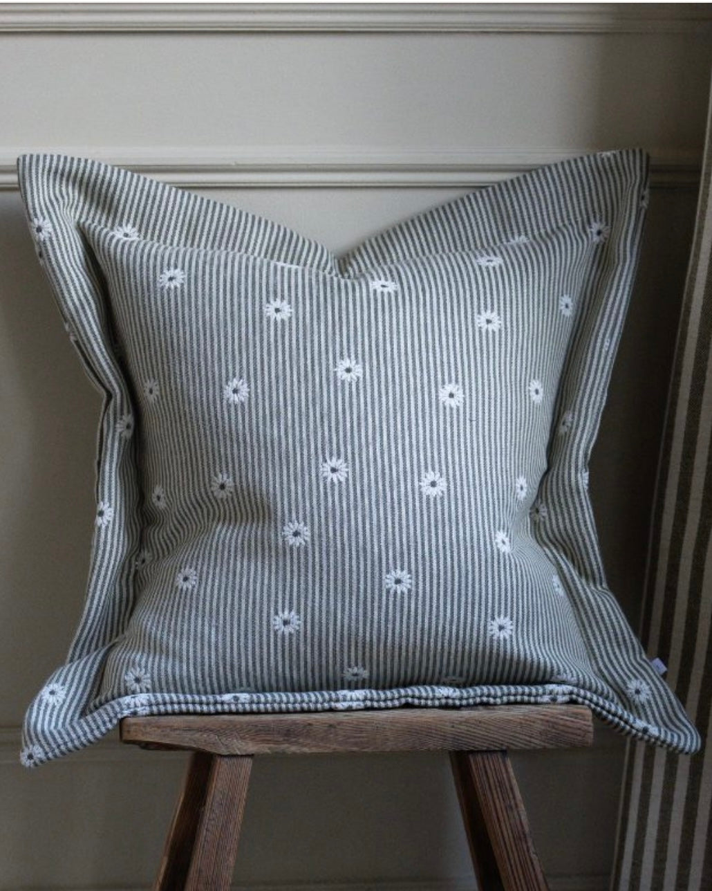 Daisy Sage and Cream Stripe Cushion 45x45