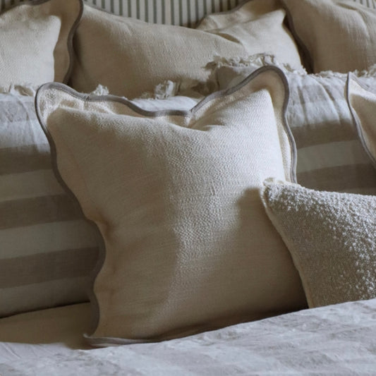Chloe Cream & Greige Scalloped Edge Cushion 45 x 45cm