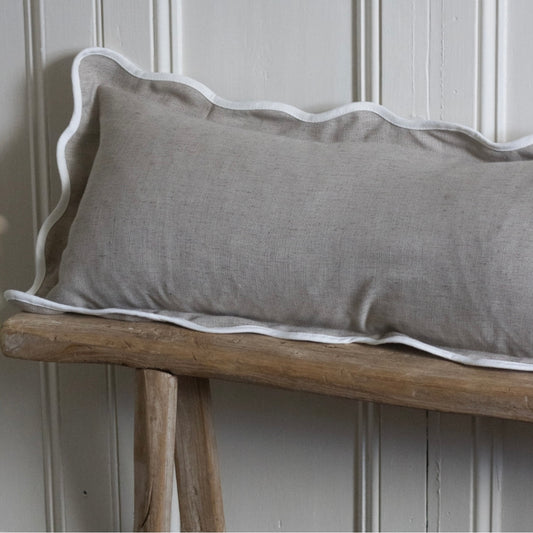 Chloe Greige Bolster Scalloped Edge Cushion 80x30