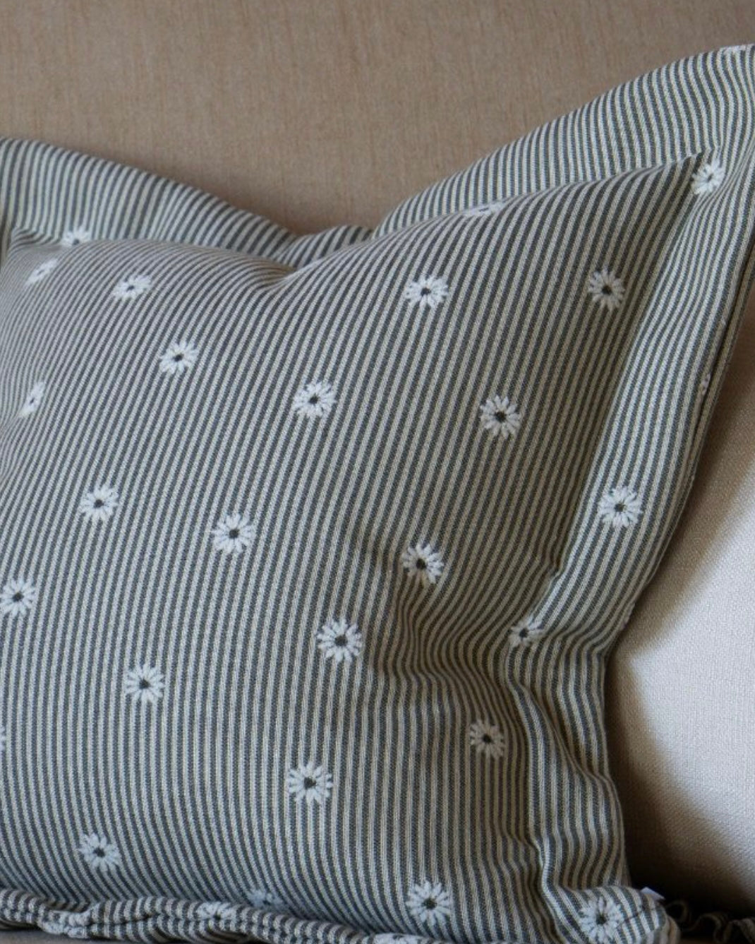 Daisy Sage and Cream Stripe Cushion 45x45