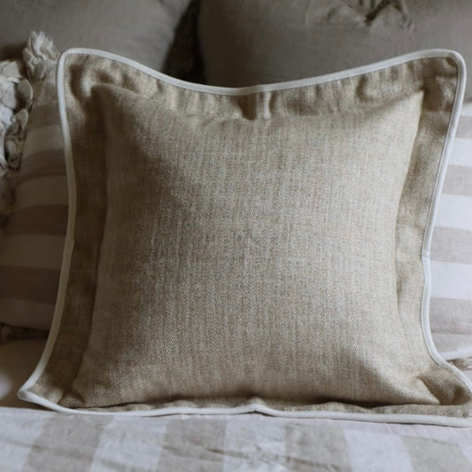 Tia Beige Herringbone Cushion 45 x 45cm