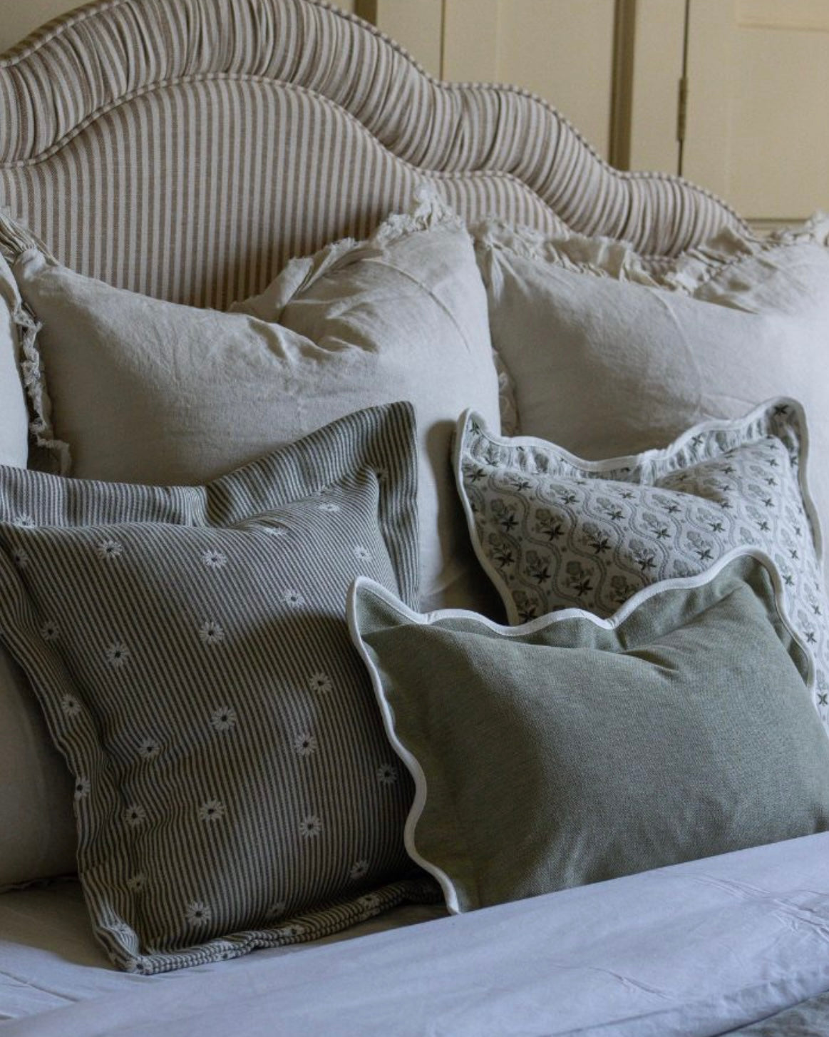 Daisy Sage and Cream Stripe Cushion 45x45