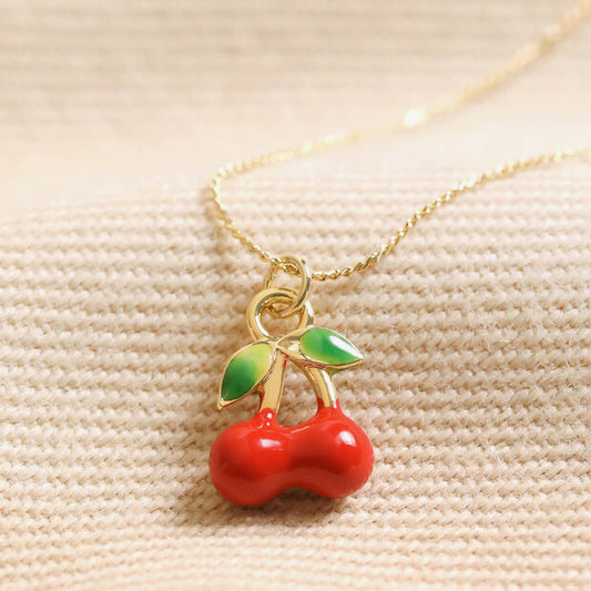 Red Cherry Gold Pendant Necklace
