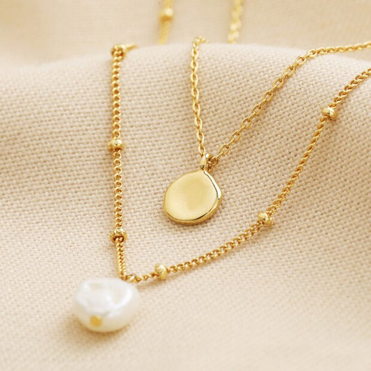 Pearl & Disc Layered Necklace