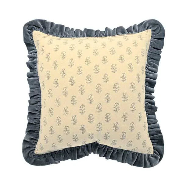 Matilda Velvet Ruffle Cushion in Slate Blue