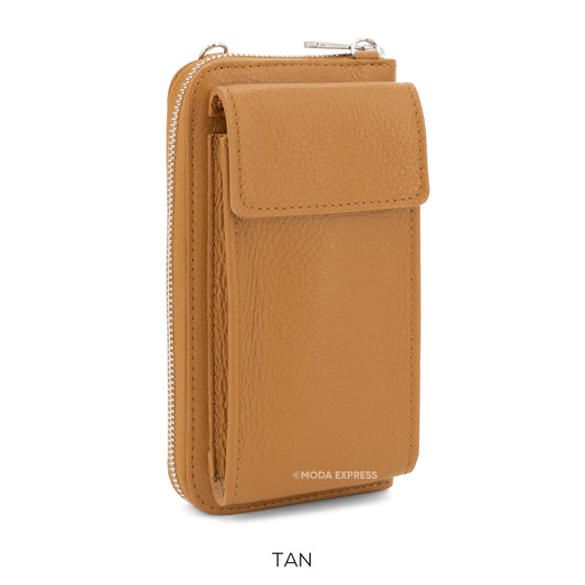 Tan Leather Mobile Phone Wallet Combo Bag