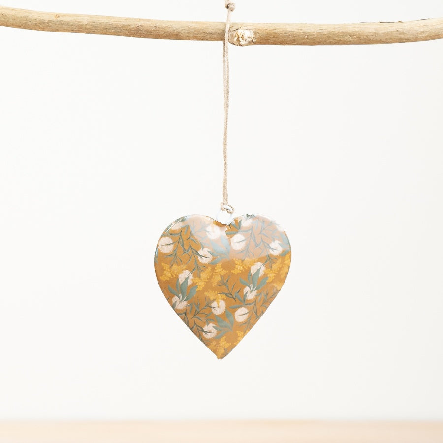 Yellow Floral Metal Hanging Heart | 2 sizes