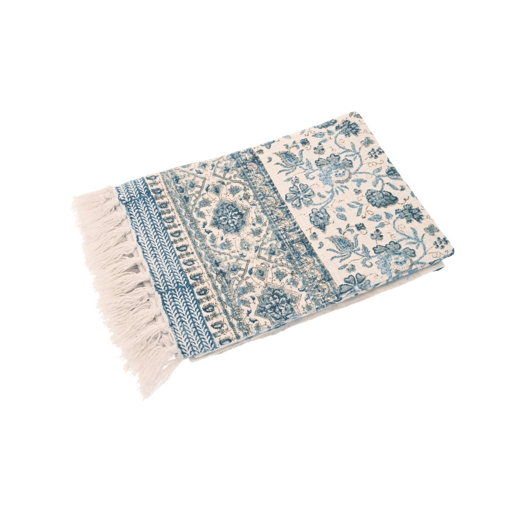 Hand Block Printed Throw Ink Blue