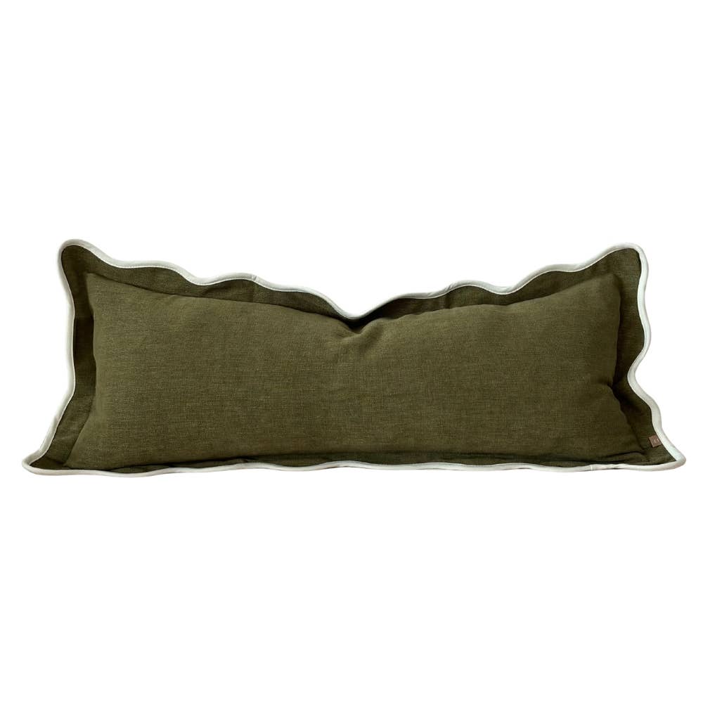 Chloe Olive Bolster Scalloped Edge Cushion 80x30