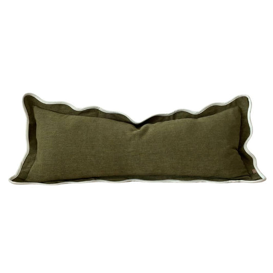 Chloe Olive Bolster Scalloped Edge Cushion 80x30