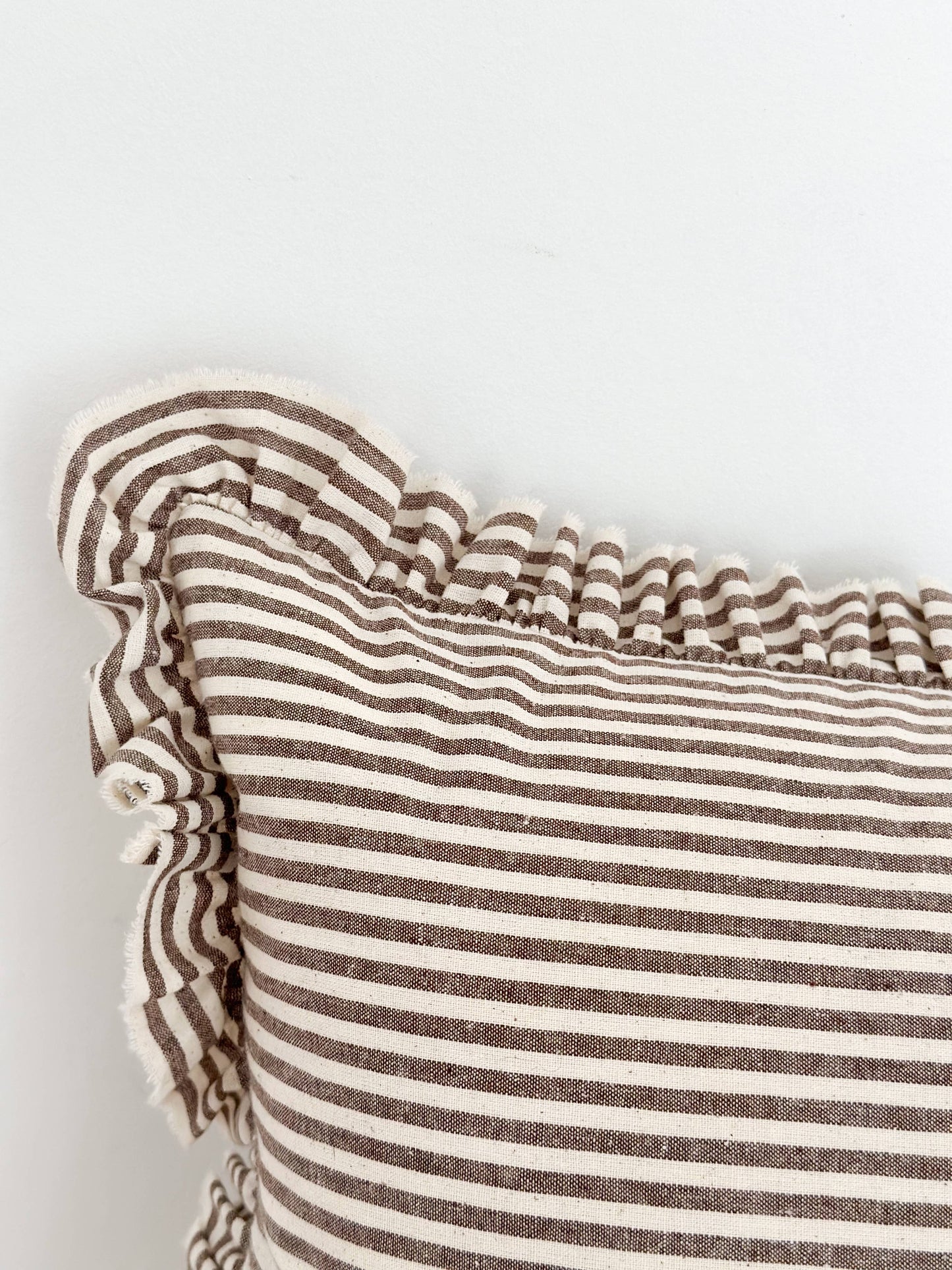 Darcy Dark Brown Stripe Ruffle Cotton Cushion 50x30