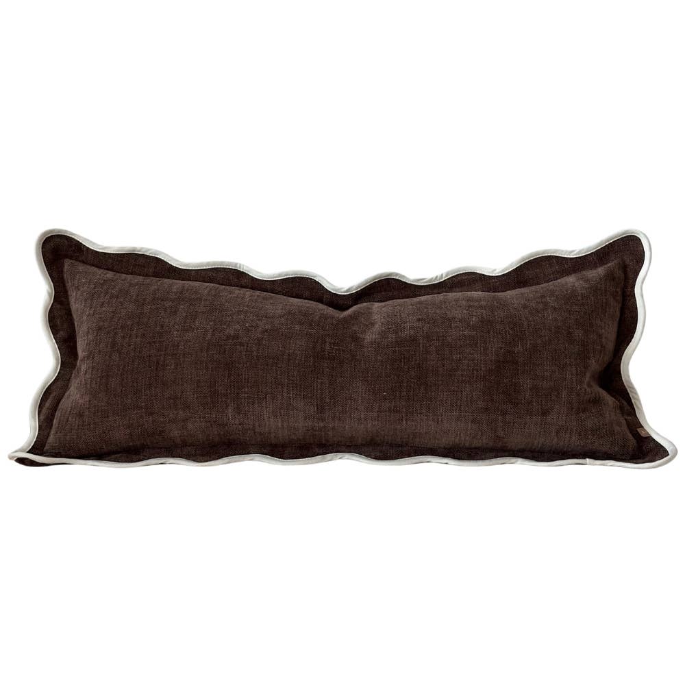 Chloe Dark Brown Bolster Scalloped Edge Cushion 80x30