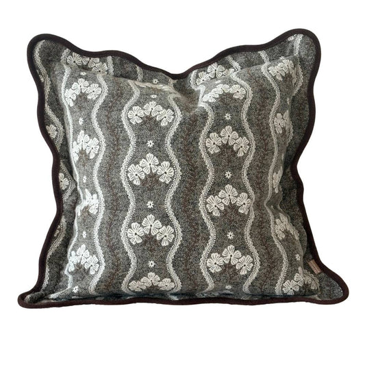 Chloe Brown Print Scalloped Edge Cushion 45 x 45cm