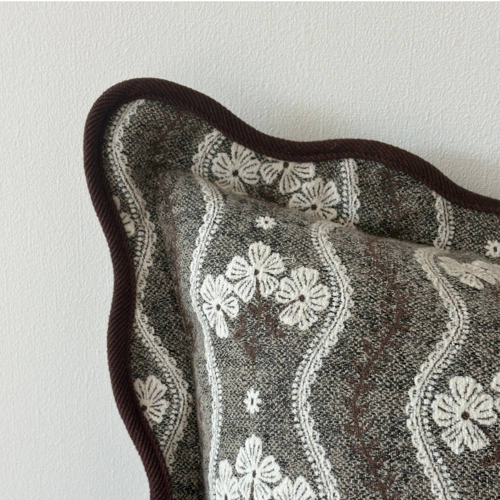 Chloe Brown Print Scalloped Edge Cushion 45 x 45cm