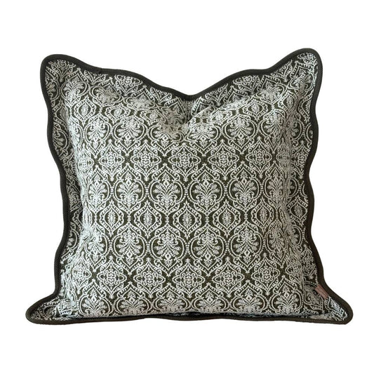 Chloe Olive Print Scalloped Edge Cushion 45 x 45cm