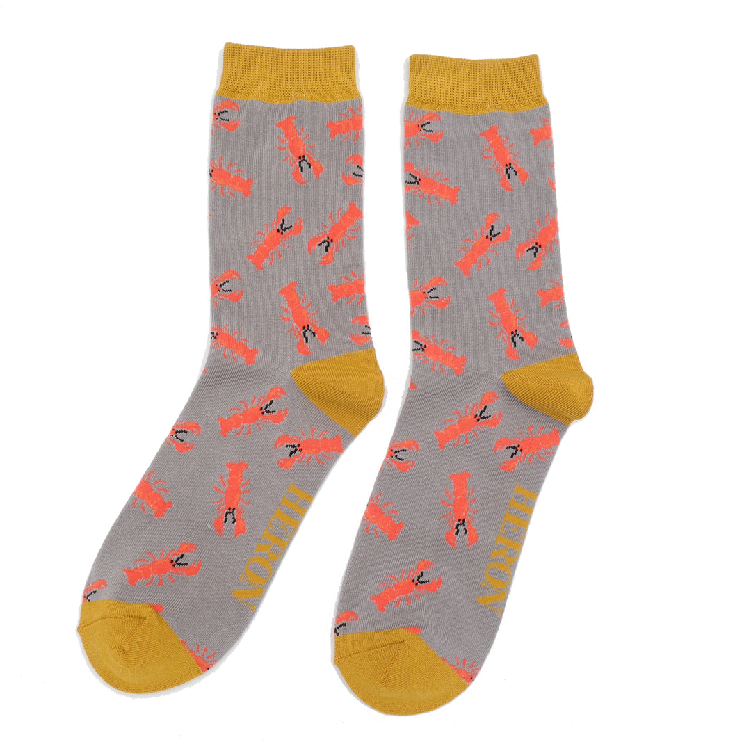 Mr Heron Bamboo Red Lobsters Socks - Grey