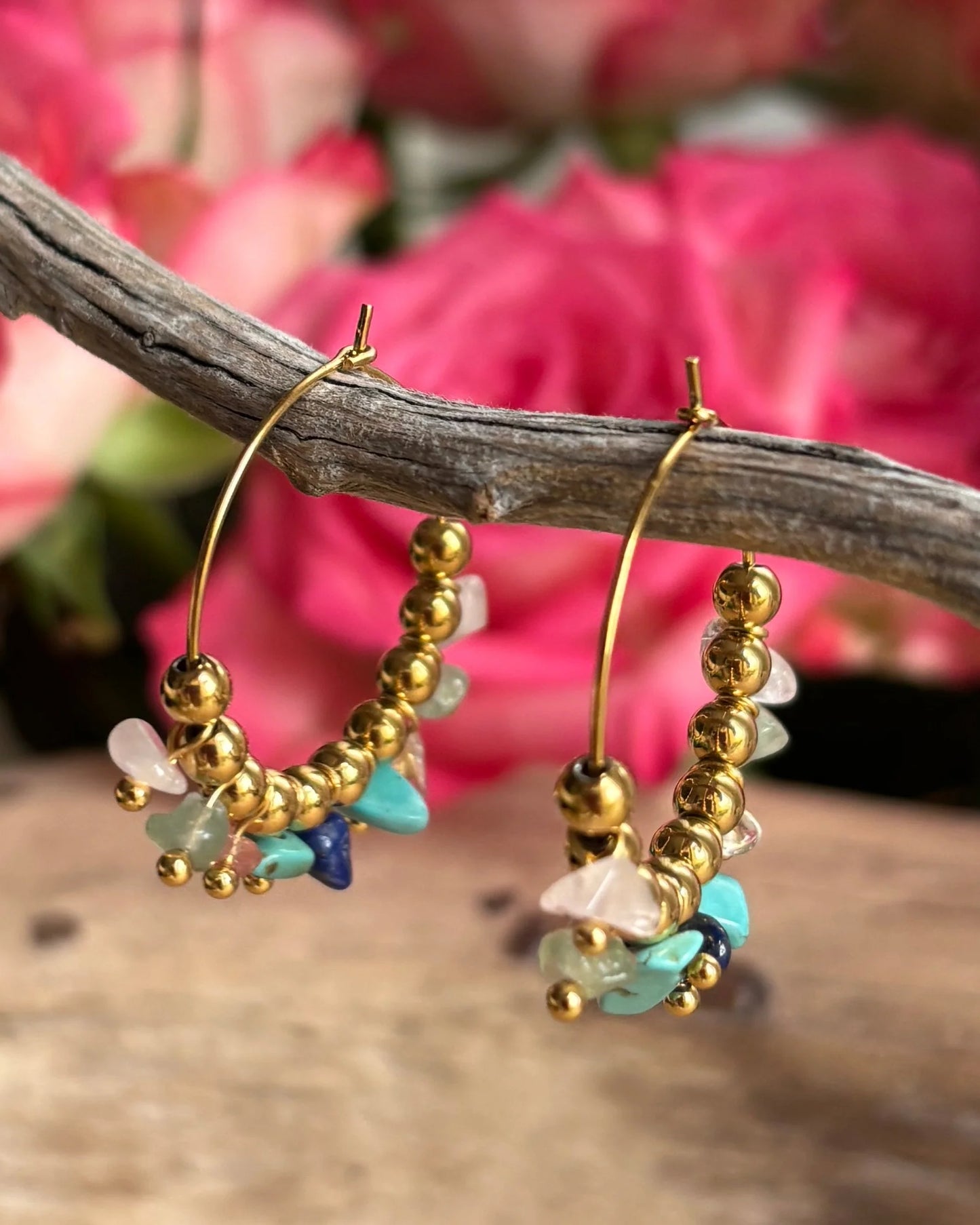 18ct Gold Plated Gemstone Cluster Hoop Earrings OR25