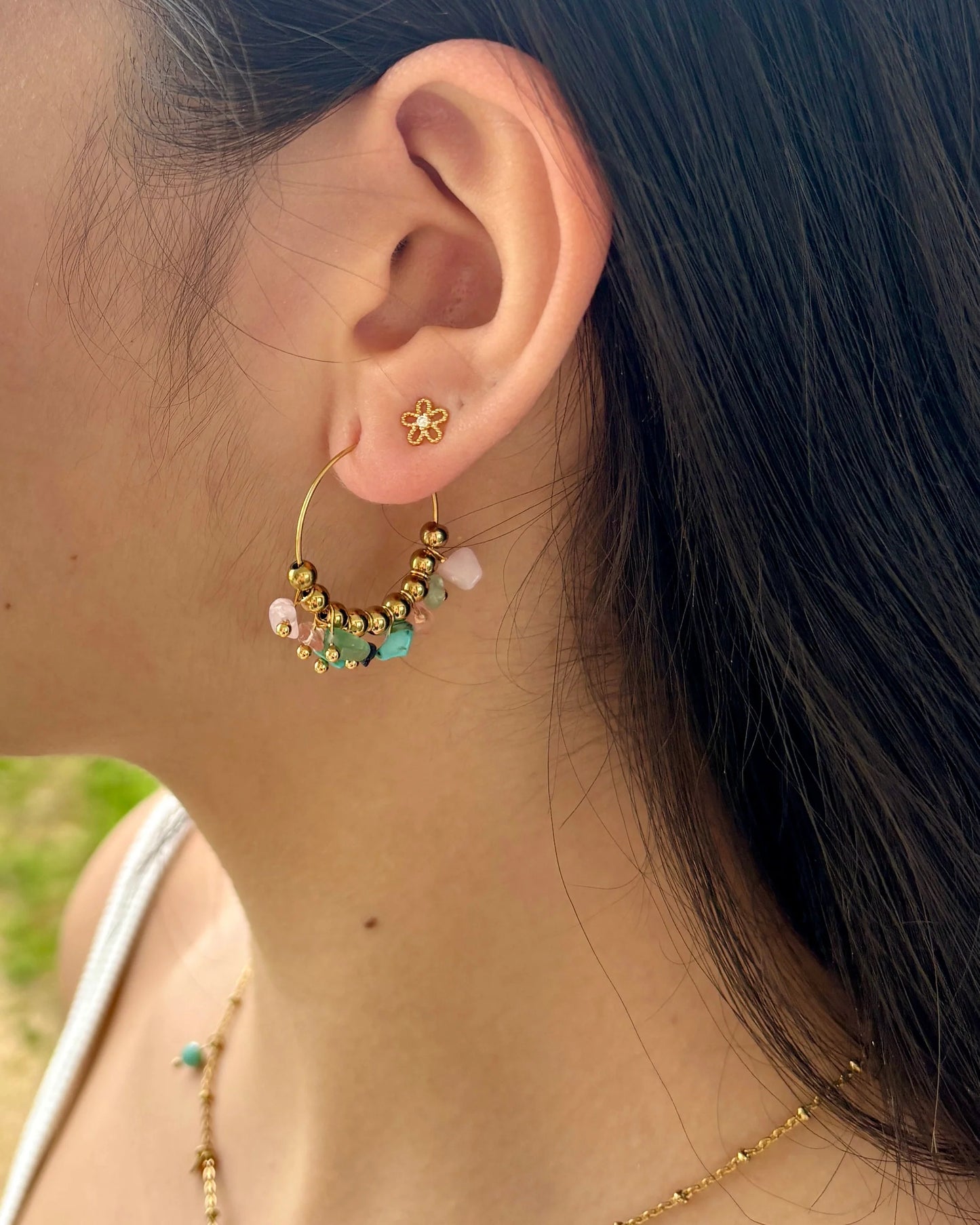 18ct Gold Plated Gemstone Cluster Hoop Earrings OR25