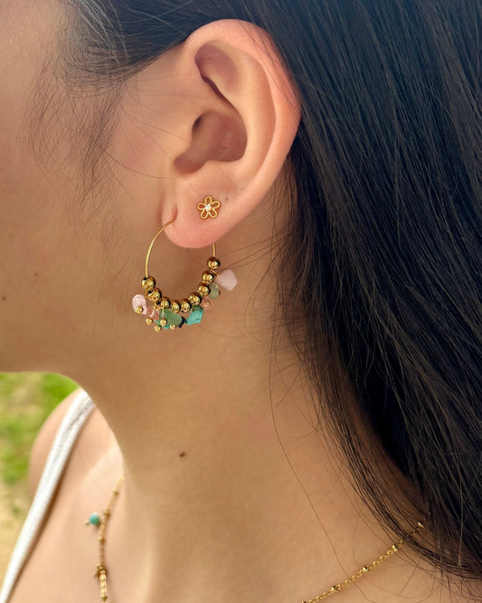 18ct Gold Plated Gemstone Cluster Hoop Earrings OR25