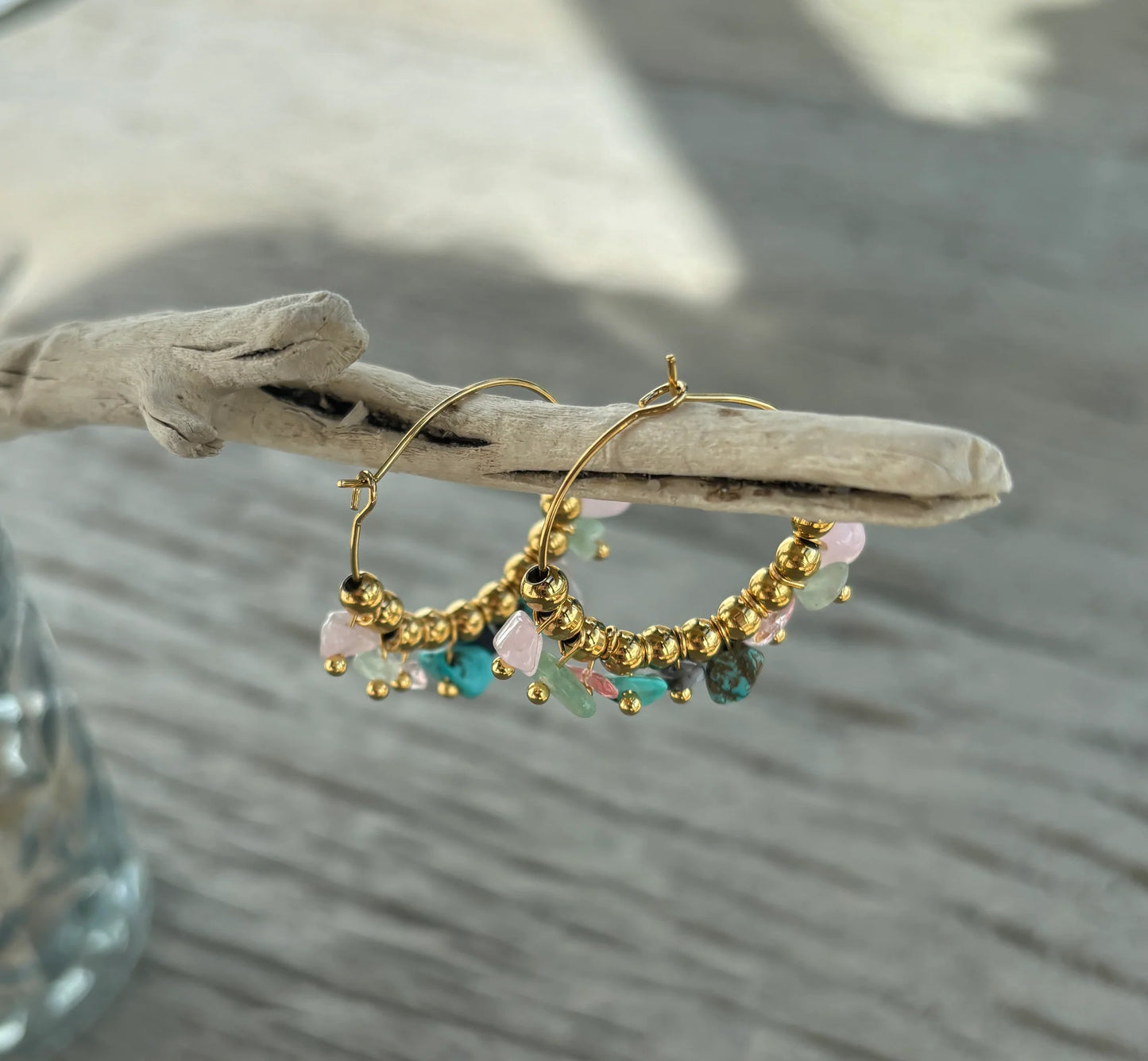 18ct Gold Plated Gemstone Cluster Hoop Earrings OR25