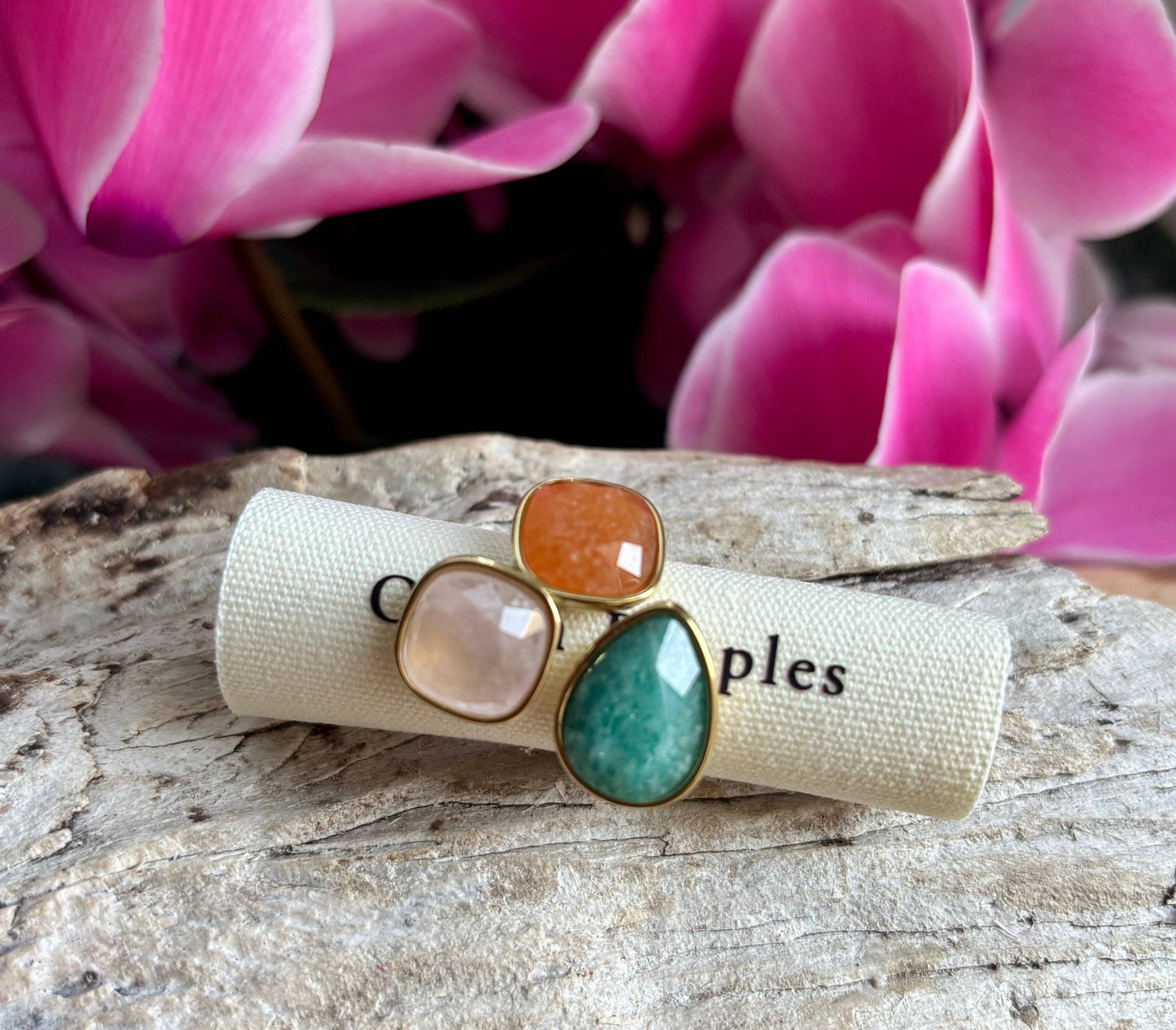 18Ct Gold Plated Faceted Natural Stone Ring Rose Quartz OR52