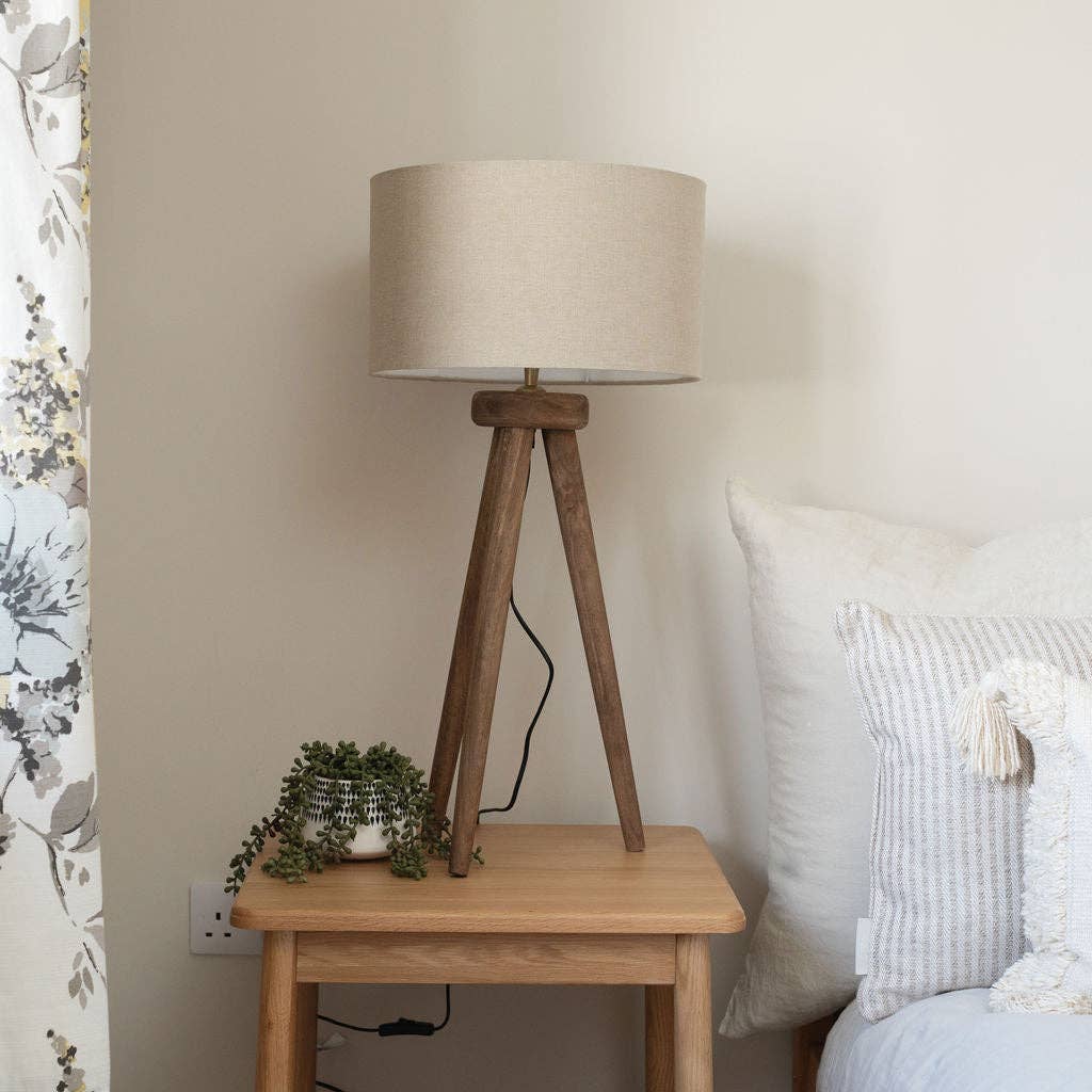 Pill Table Lamp, Hand-Carved Mango Wooden Tri-pod base